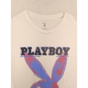 Playboy Graphic Casual Short Sleeve Crew Neck T Shirt Mens Size Large L White